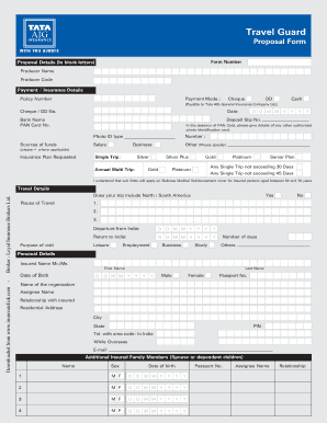 Tata Aig Travel Insurance  Form