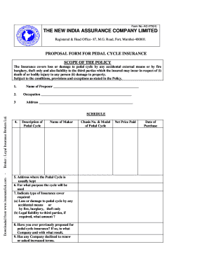 Bicycle Insurance Online India  Form