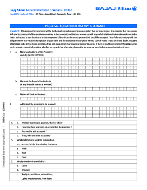 Bajaj Allianz Burglary Proposal Form