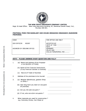 New India Burglary Proposal Form