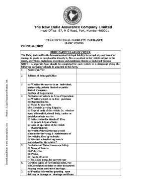 Carrier Legal Liability New India Assurance  Form