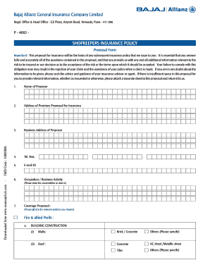 Bajaj Allianz Shopkeeper Proposal Form