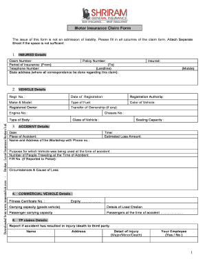 Shriram Motor Claim Form