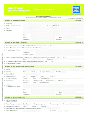 Tata Aig Claim Form Part a and B