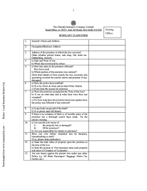 Download Oriental Insurance Burglary Claim Form Insureatclick Com