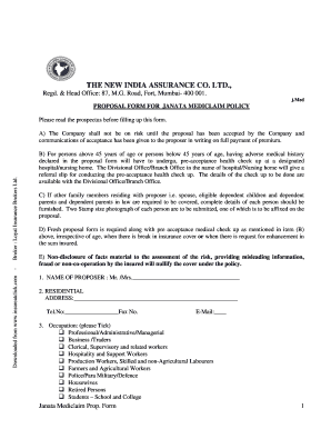 Janata Mediclaim Policy Proposal Form