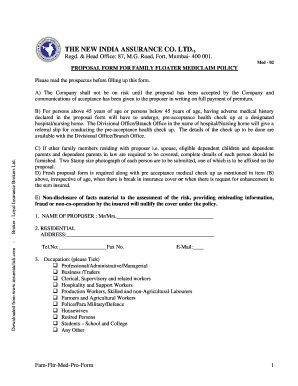 New India Floater Mediclaim Proposal Form