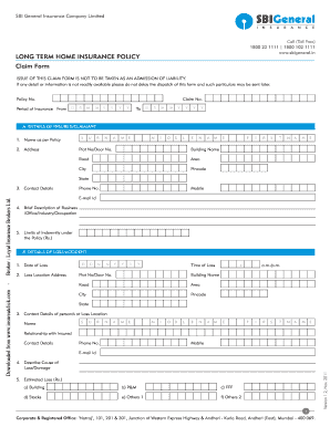 Sbi General Health Insurance Claim Form Part a