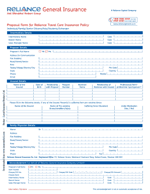 Reliance General Insurance Proposal Form Download