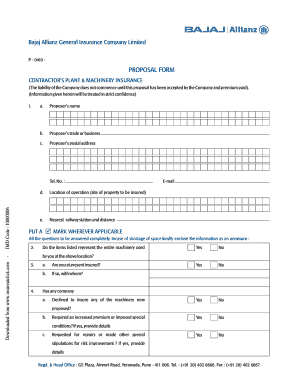 Download Bajaj Allianz Contractor Plant and Machinery Proposal Form