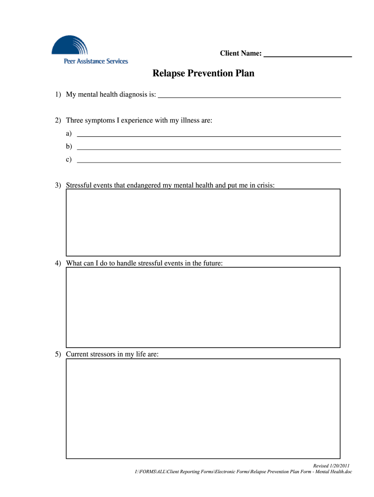  Mental Health Relapse Prevention Plan PDF 2011