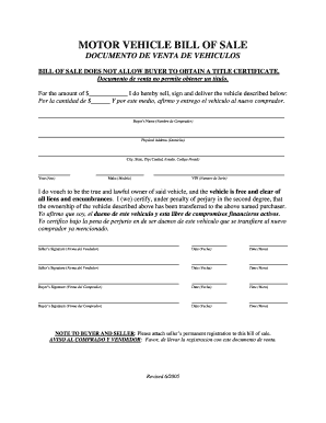 MOTOR VEHICLE BILL of SALE Eagle County Colorado  Form