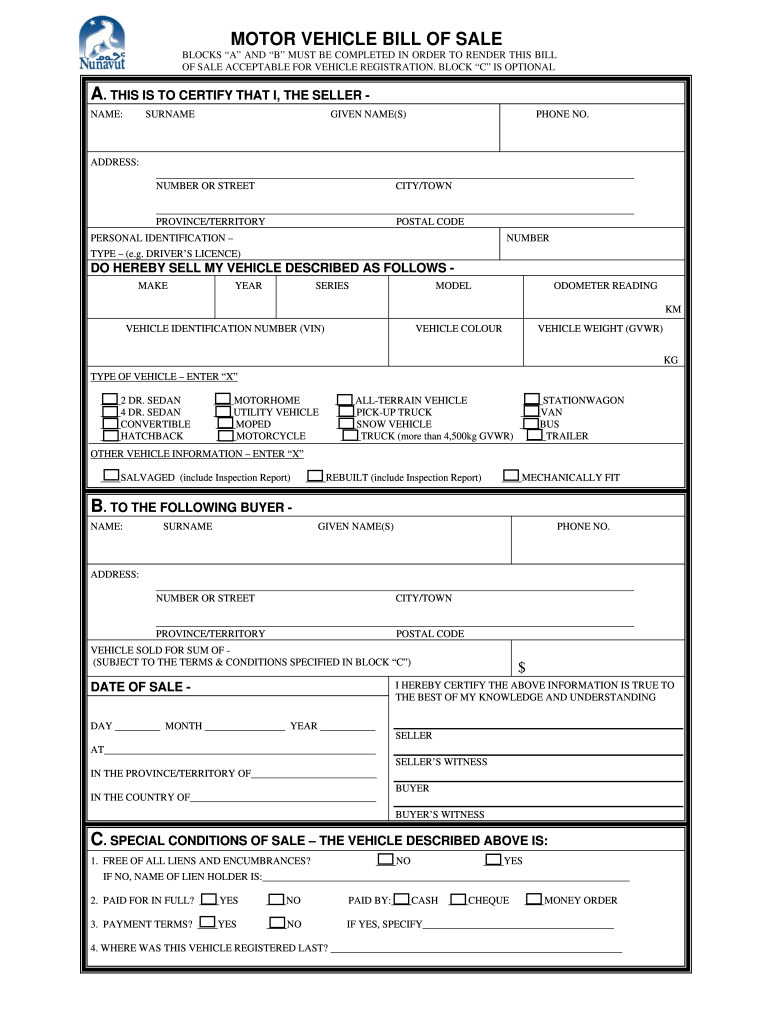 Bill of Sale Bc Vehicle  Form