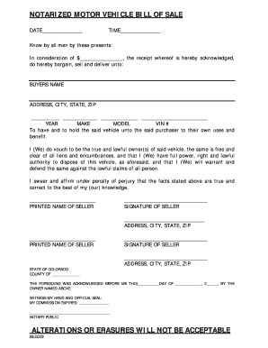 Colorado Notarized Bill Sale  Form