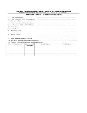 Ssuhs Provisional Pass Certificate  Form
