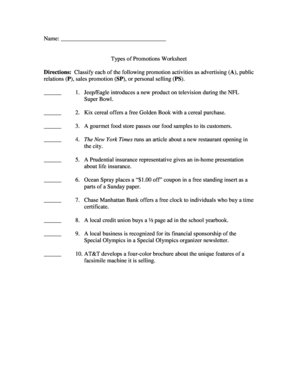 Classifying Promotions Worksheet  Form