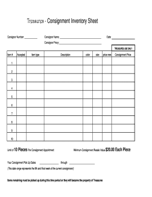 Consignment Inventory Form