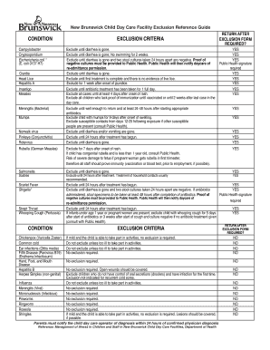 Nb Daycare Exclusion Guidelines  Form