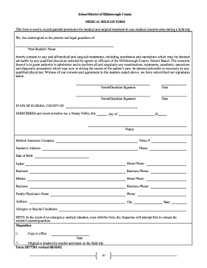 School District of Hillsborough County MEDICAL RELEASE FORM