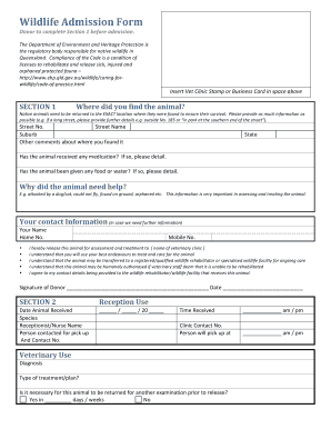  Wildlife Admission Form QLD Wildcare Australia 2014-2024