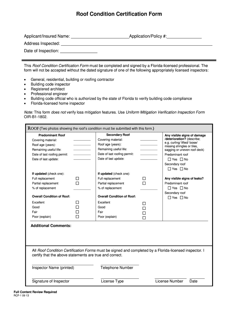 Roof Condition Certification Form Citizensflacom