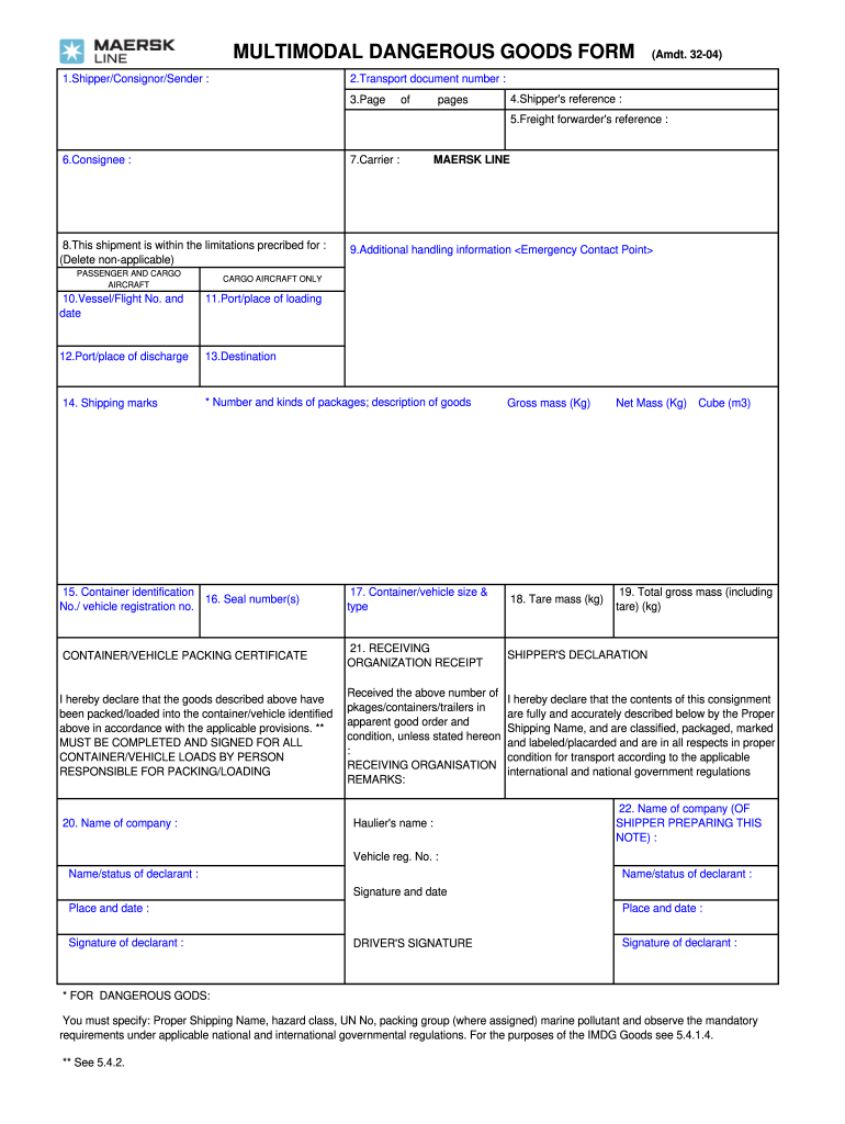 Get and Sign Multimodal Dangerous Goods Form Excel Format 