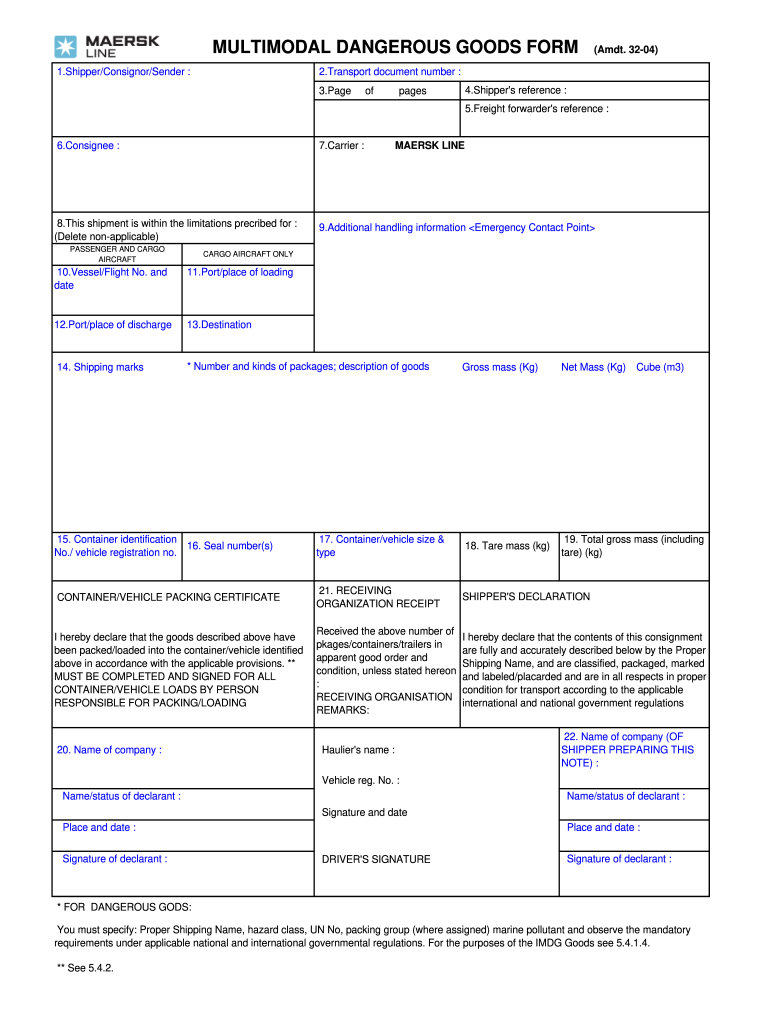 Multimodal Dangerous Goods Form Excel Format