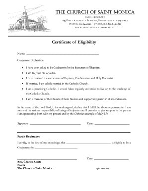 Certificate of Eligibility BAPTISM the Church of Saint Monica Saintmonicachurch  Form