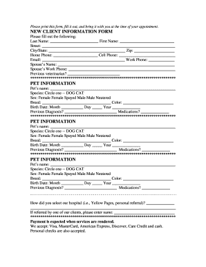 Veterinary Hospital Visit Form