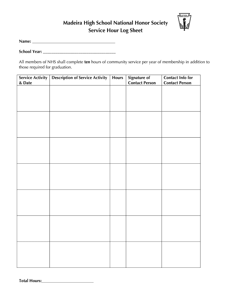 Nhs Hour Sheet  Form