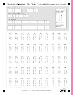 Tsa Answer Sheet  Form