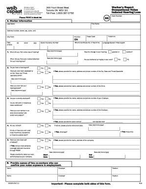 Workers Report Occupational Noise Induced Hearing Loss OD WSIB Drwerger  Form