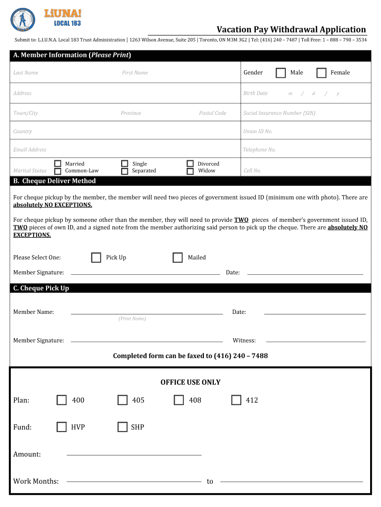 Local 183 Vacation Pay Form