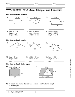 Practice 10 2 Area Triangles and Trapezoids  Form