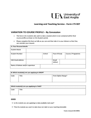 Learning and Teaching Service Form LTS 007 VARIATION to Portal Uea Ac