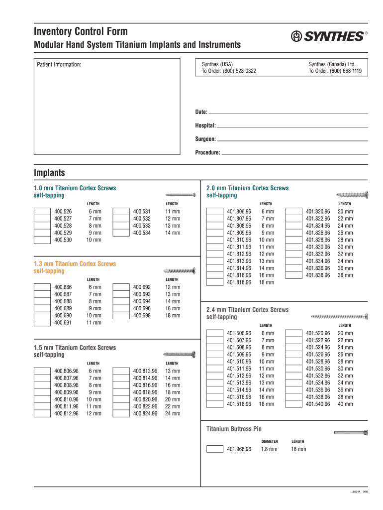  Synthes Modular Hand Inventory 2008-2024