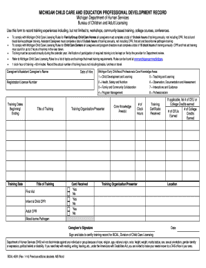  BCAL 4591 Michigans Child Care and Education Professional Development Record Michigan 2014