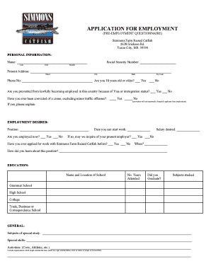 Simmons Catfish Application  Form