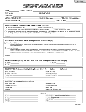 Monmouthocean Multiple Listing C11 Rental Agreement  Form