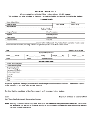 Gla University Medical Certificate  Form