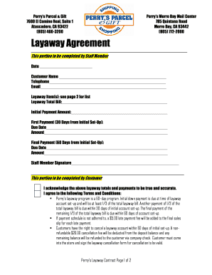 Layaway Terms and Conditions Sample  Form