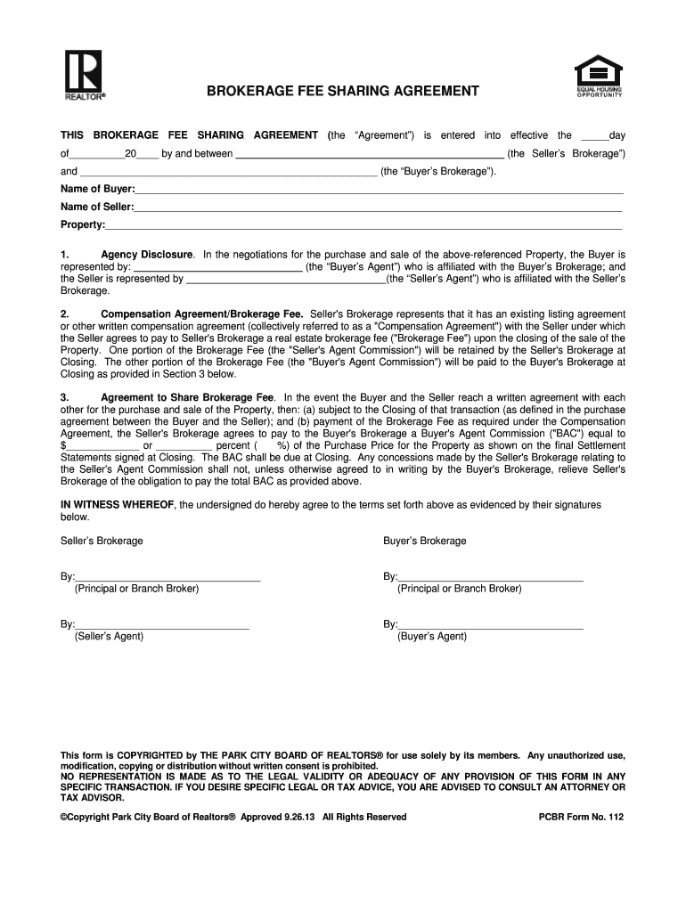 BROKERAGE FEE SHARING AGREEMENT Park City REALTORS  Form