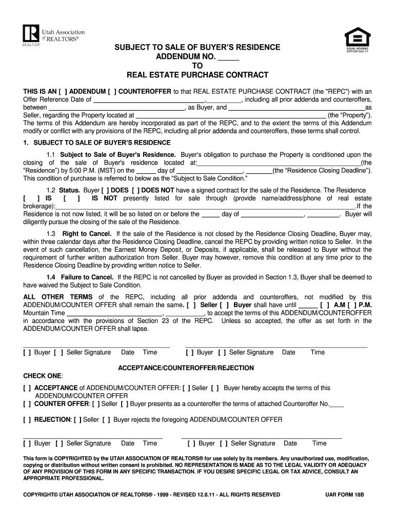 Subject to Sale of Buyer&#039;s Property Addendum Utah  Form