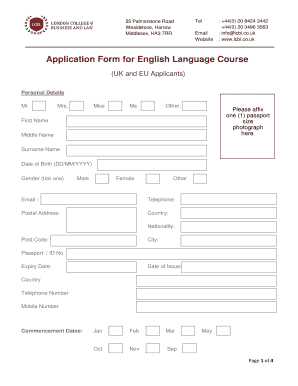 Download Application Form for English Language Course Lcbl Co