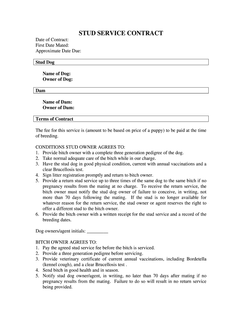 Stud Service Contract Template  Form