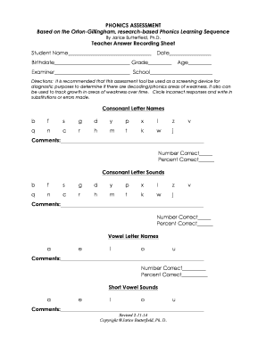 PHONICS ASSESSMENT  Form