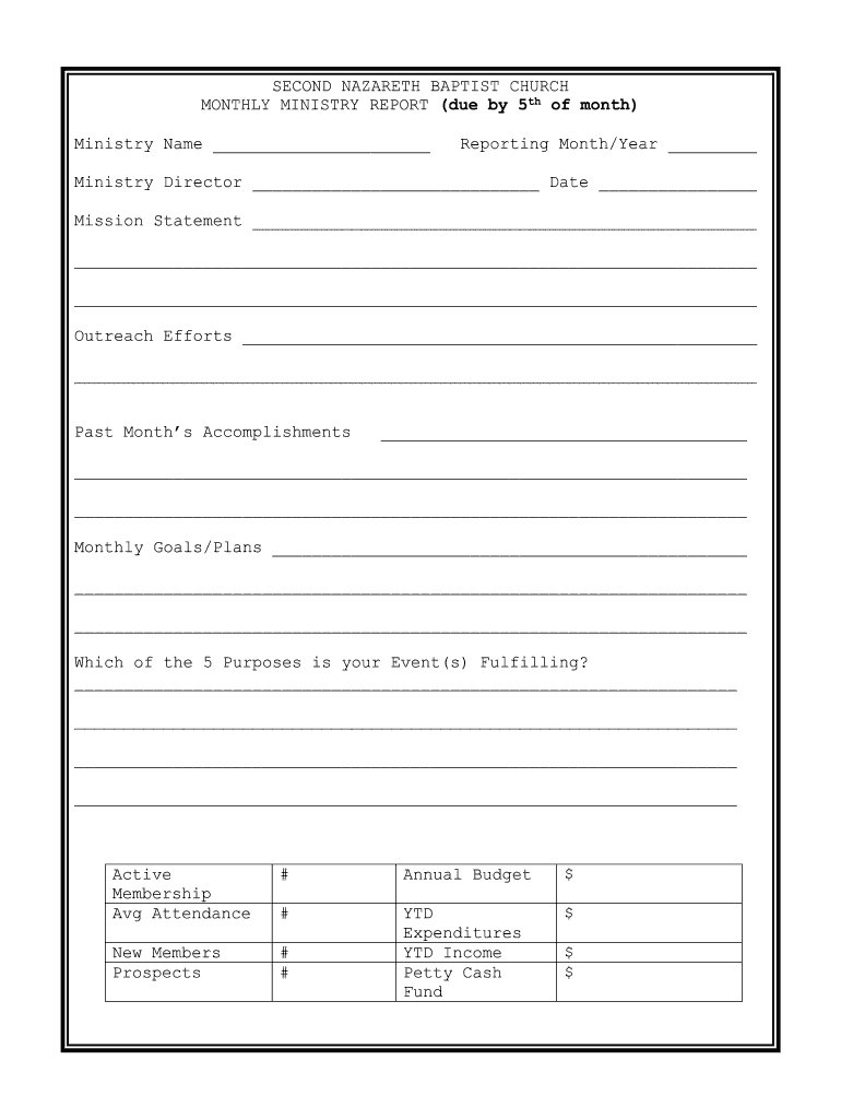 Monthly Ministry Report  Form