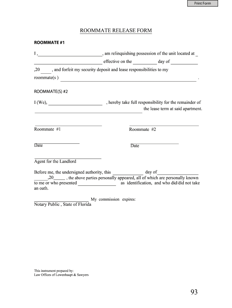 Roommate Release Form
