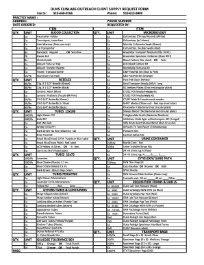 FORM Supply Request Duke University Clinlabs Duke