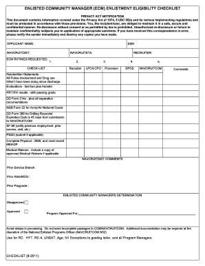 ENLISTED COMMUNITY MANAGER ECM ENLISTMENT ELIGIBILITY Cnrc Navy  Form